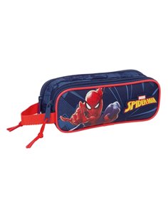Safta Spider-Man Trousse - 2 Compartiments Avec Cremalleras - Anse Latéral - 1L - 210x60x80mm - Couleur Bleu Marine