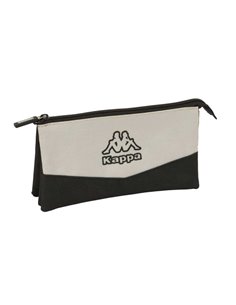 Safta Kappa Grey Trousse - 3 Compartiments Avec Cremalleras - Poche Intérieur - 0.6L - 220x30x120mm - Couleur Noir et Gris