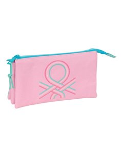 Safta Benetton Dolce Trousse - 3 Compartiments Avec Cremalleras - Poche Intérieur - 0.6L - 220x30x120mm - Couleur Rose Pastel