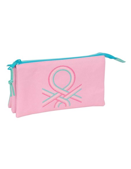 Safta Benetton Dolce Trousse - 3 Compartiments Avec Cremalleras - Poche Intérieur - 0.6L - 220x30x120mm - Couleur Rose Pastel