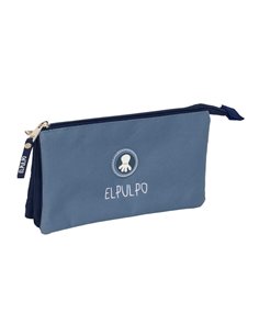 Safta le Pulpo Trousse - 3 Compartiments Avec Cremalleras - Poche Intérieur - 0.6L - 220x30x120mm - Couleur Bleu Foncé