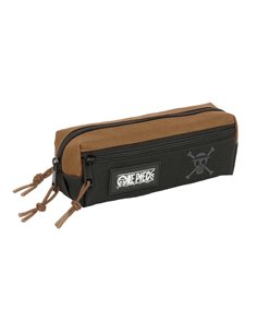 Safta One Piece Trousse - 3 Compartiments Avec Cremalleras - Goma Élastique - 0.98L - 220x60x85mm - Couleur Noir
