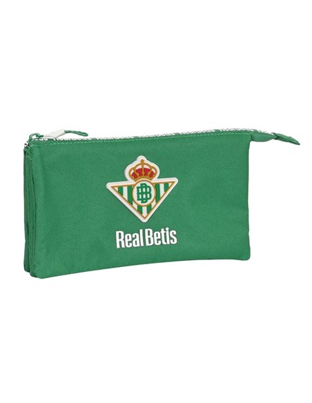 Safta Real Betis Balompie Trousse - 3 Compartiments Avec Cremalleras - Poche Intérieur - 0.6L - 220x30x120mm - Couleur Vert