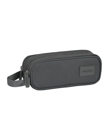 Safta Basic Trousse - 2 Compartiments Avec Cremalleras - 1L - Anse Latéral - 210x60x80mm - Couleur Gris