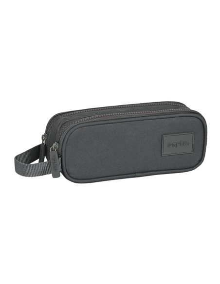 Safta Basic Trousse - 2 Compartiments Avec Cremalleras - 1L - Anse Latéral - 210x60x80mm - Couleur Gris