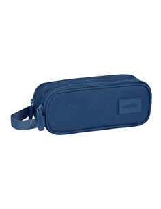 Safta Basic Trousse - 2 Compartiments Avec Cremalleras - Anse Latéral - 1L - 210x60x80mm - Couleur Bleu Marine