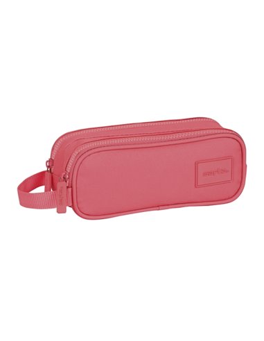 Safta Basic Trousse - 2 Compartiments Avec Cremalleras - Anse Latéral - 1L - 210x60x80mm - Couleur Rose