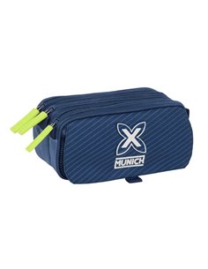 Safta Munich Blue Indigo Trousse - 3 Compartiments Avec Cremalleras - Poche avant - Ruban Adaptable - 1.72L - 215x80x100mm - Cou