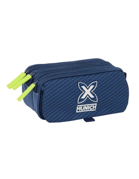 Safta Munich Blue Indigo Trousse - 3 Compartiments Avec Cremalleras - Poche avant - Ruban Adaptable - 1.72L - 215x80x100mm - Cou