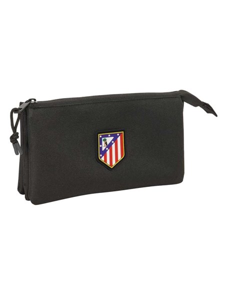 Safta Atletico de Madrid Teen Black Trousse - 3 Compartiments Avec Cremalleras - Poche Intérieur - 0.6L - 220x30x120mm - Couleur