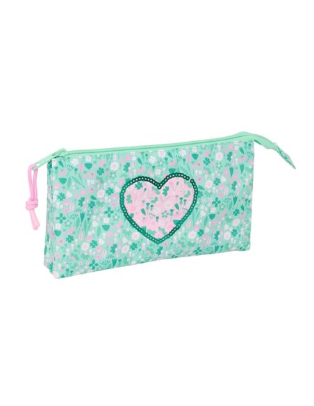 Safta Cuore Trousse - 3 Compartiments Avec Cremalleras - Poche Intérieur - 0.6L - 220x30x120mm - Couleur Turquoise
