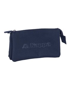 Safta Kappa Basics Trousse - 3 Compartiments Avec Cremalleras - Poche Intérieur - 0.6L - 220x30x120mm - Couleur Bleu Marine