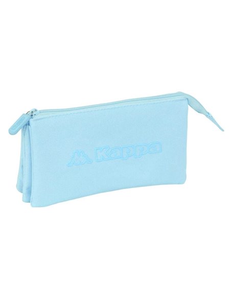 Safta Kappa Basics Celeste Trousse - 3 Compartiments Avec Cremalleras - Poche Intérieur - 0.6L - 220x30x120mm - Couleur Bleu Cla