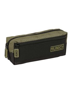 Safta Munich West Trousse - 3 Compartiments Avec Cremalleras - Goma Élastique - 0.98L - 220x60x85mm - Couleur Noir et Vert