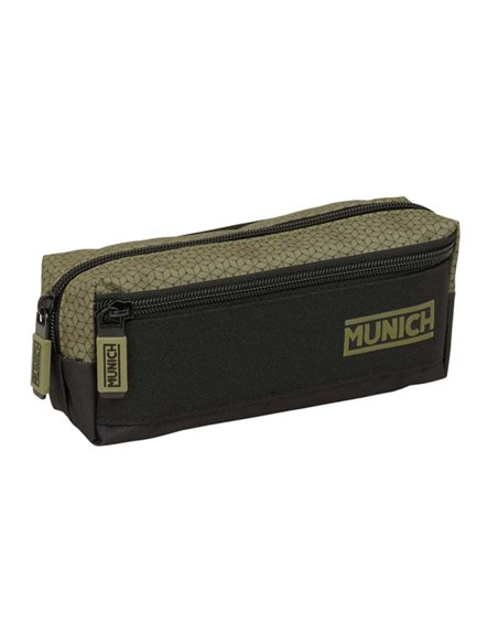 Safta Munich West Trousse - 3 Compartiments Avec Cremalleras - Goma Élastique - 0.98L - 220x60x85mm - Couleur Noir et Vert