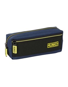Safta Munich Track Trousse - 3 Compartiments Avec Cremalleras - Goma Élastique - 0.98L - 220x60x85mm - Couleur Bleu Marine