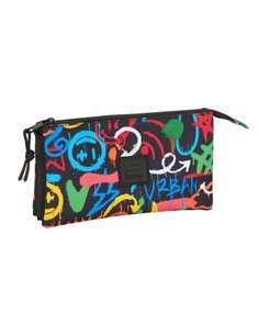 Safta Graffiti Colors Trousse - 3 Compartiments Avec Cremalleras - Poche Intérieur - 0.60L - 220x30x120mm - Multicolor