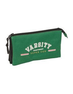 Safta Blackfit8 Varsity Trousse - 3 Compartiments Avec Cremalleras - Poche Intérieur - 0.6L - 220x30x120mm - Couleur Noir et Ver