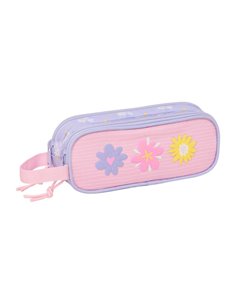 Safta Bouquet Trousse - 2 Compartiments Avec Cremalleras - Anse Latéral - 1L - 210x60x80mm - Couleur Rose Pastel