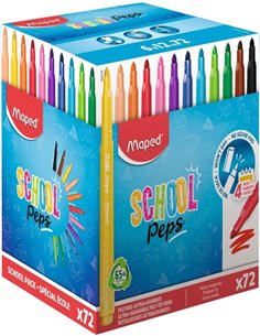 Maped Couleur`Peps Longlife School Pack de 72 Feutres Avec Pointe Media Bloqueada 3.7mm - Encre Lavable - Couleurs assorties