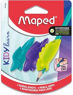 Maped Kidy Lern Pack de 3 Guias de Crayon Pour Dedos - 3 Modelos Tiburon, Camaleon et Conejo - Adaptée Pour la Mayoria de Lapice