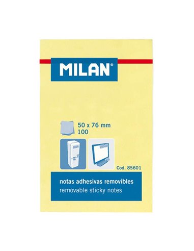 Milan Bloc de 100 Notas Adhesivas - Removibles - 50mm x 76mm - Couleur Jaune Clair