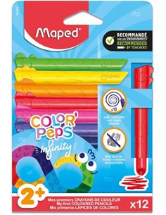 Maped Couleur`Peps Infinity Jumbo Pack de 12 Lapices de Couleurs de Larga Duracion - Hecho Totalmente de Mina - Couleurs assorti