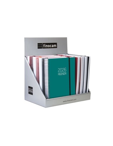 Finocam Présentoir Avec 15 Agendas de Spirale Surtidas - Annuel 2026 - Format E10 - Couleur Assortis