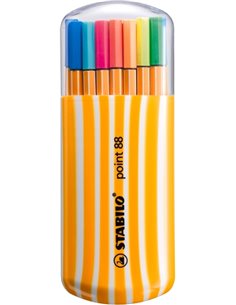 Stabilo Point 88 Zebrui Pack de 20 Feutres de Pointe Fina de Fibre - 15 Couleurs Standard et 5 Neon - Trait de 0.4 mm - Encre Av