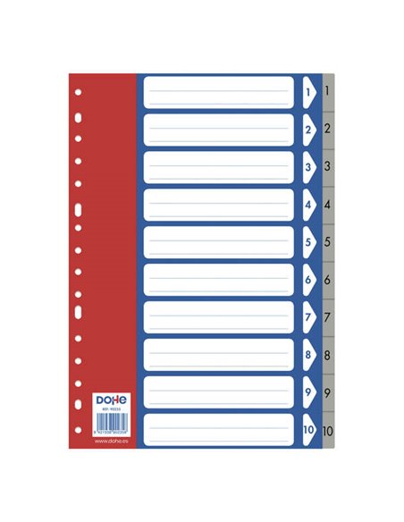 Dohe Pack de 10 Separadores Format Folio - Multitaladro de 16 Perforaciones - Fabricado en Propileno 120 Micras - Couleur Gris