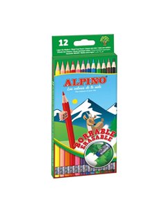 Alpino Pack Avec 12 Lapices de Couleurs Hexagonales Borrables - Mina de 3mm - Goma de Borrar du mismo Couleur - Résistant à la R