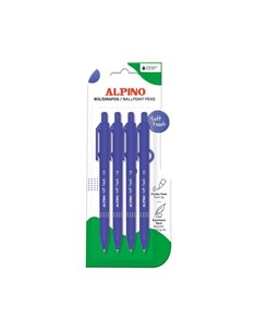 Alpino Soft Touch Pack Avec 4 Boligrafos Retractiles - Pointe 1mm - Toucher Doux - Encre Bleu - Couleur Bleu