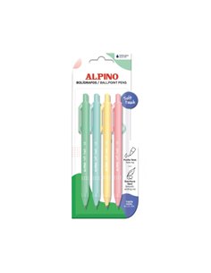 Alpino Soft Touch Pastel Pack Avec 4 Boligrafos Retractiles - Pointe 1mm - Toucher Doux - Encre Bleu - Couleurs Pastel Assortis
