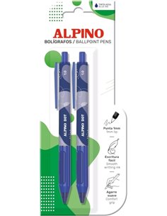 Alpino Dot Pack Avec 2 Boligrafos Retractiles - Pointe 1mm - Agarre Doux - Encre Bleu - Couleur Bleu