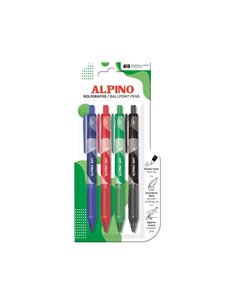 Alpino Dot Pack Avec 4 Boligrafos Retractiles - Pointe 1mm - Agarre Doux - Couleurs assorties
