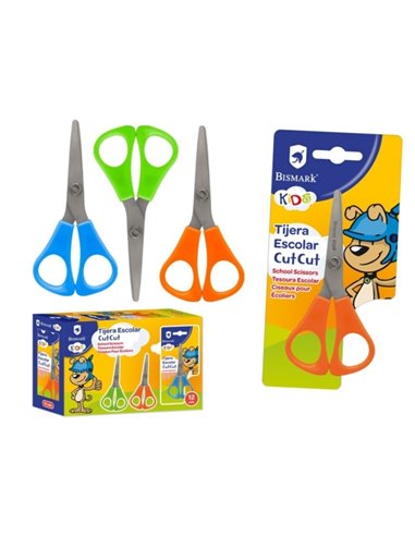 Bismark Kids Cut-Cut Tijera Scolaire - Mangos en Plastico - Pointe Roma - Couleurs assorties
