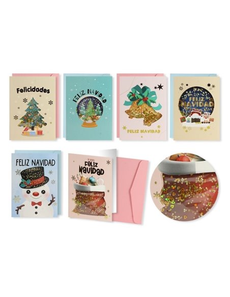 Bismark Pack de 24 Tarjetas de Felicitacion Navideña Avec Lentejuelas 3D - Comprend Sobres de Couleurs - Diseños Variados