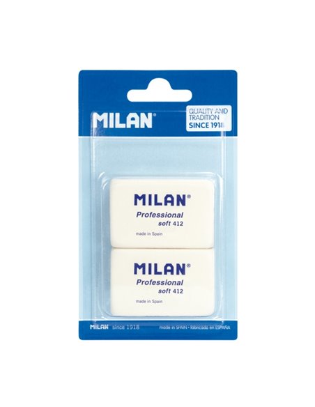 Milan Professional Soft 412 Pack de 2 Gomas de Borrar - Miga de Pan - Caucho Sintetico - Couleur Blanc