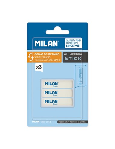 Milan Pack de 3 Gomas de Recambio Pour Afilaborra Stick - Couleur Blanc