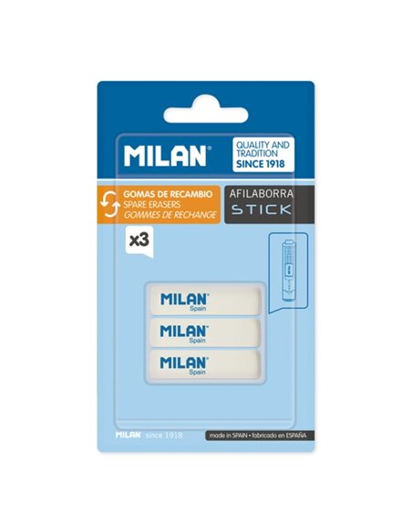 Milan Pack de 3 Gomas de Recambio Pour Afilaborra Stick - Couleur Blanc