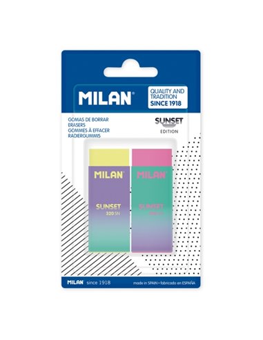 Milan Nata 320 Sunset Pack de 2 Gomas de Borrar - No Abrasiva - Couleurs assorties