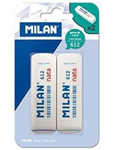 Milan Nata 612 Pack de 2 Gomas de Borrar Biseladas - Plastico - Doux - No Abrasiva - Couleur Blanc