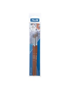 Milan 101 Pack de 3 Pinceles Escolares Redondos - Formatos Assortis - Couleur Bois Foncé