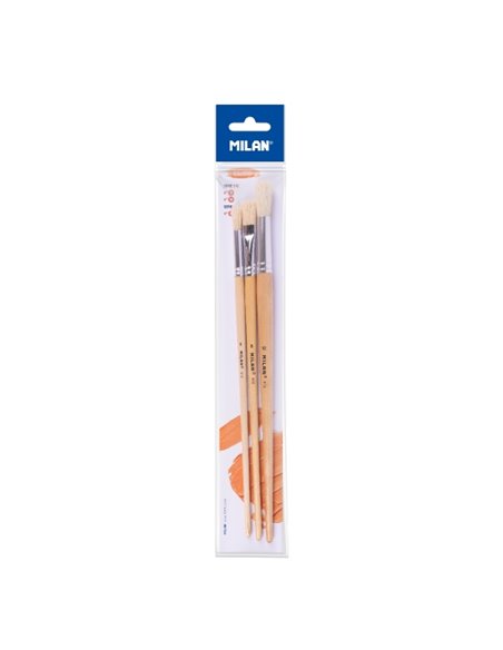 Milan 512 Pack de 3 Pinceles Pour Oleo - Formatos Assortis - Comprend 1 Pincel Serie 522 Numero 8 - Couleur Bois Clair