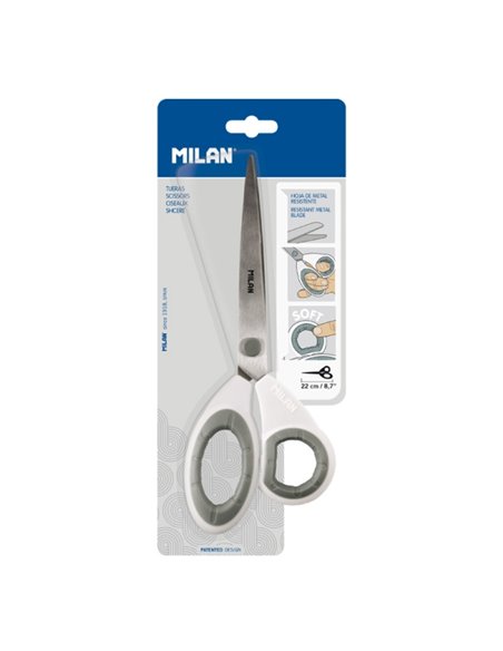 Milan Ciseaux de Bureau de 22cm - Mango Ergonomique - Feuille de Acier Inoxydable - Couleur Blanc