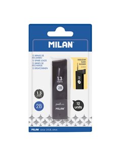 Milan Pack de 12 Minas Grafito 1.3mm - Dureza 2B - Couleur Gris Foncé