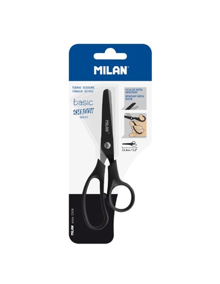 Milan Basic Shadow Ciseaux de 13.4cm - Mango Ergonomique - Pointe Redondeada - Feuille de Acier Inoxydable - Couleur Noir