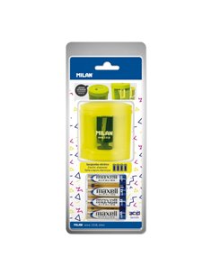 Milan Power-Sharp Acid Sacapuntas Electrico - Pilas Incluidas - Deposito Intégré - Cuchilla de Acier al Carbono de Sécurité - Co