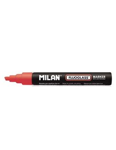 Milan Fluoglass Feutre Superficies Lisas - Pointe Biselada - Trait de 2 à 4mm - Encre al Eau - Borrado Facile - Couleur Rouge
