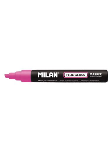 Milan Fluoglass Feutre Pour Superficies Lisas - Pointe Biselada - Trait de 2 à 4mm - Encre al Eau - Borrado Facile - Couleur Ros